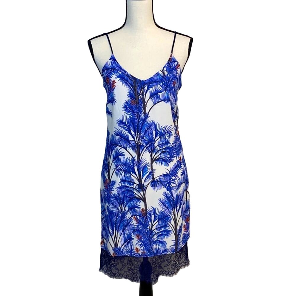 Adelyn Rae Tropical Print Mini Slip Dress Size XS 90s Y2K Lace Trim